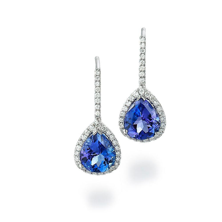 Boucles d'oreilles pendantes pour dames 7.20 Ct Tanzanite avec diamants Or blanc 14K - HarryChadEnt.FR