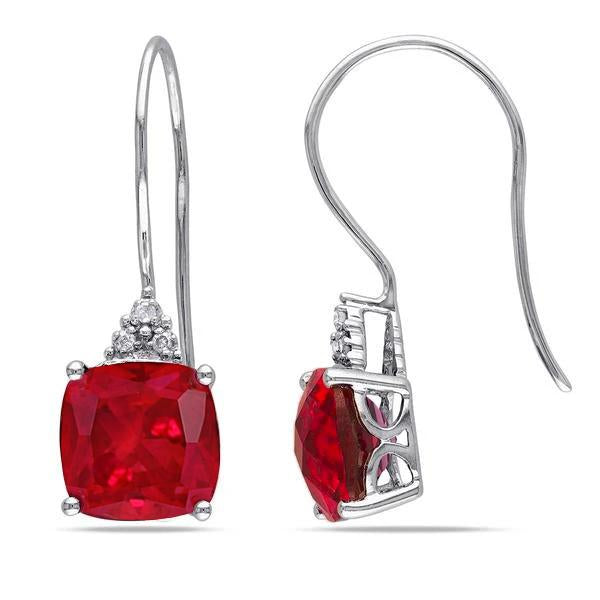 Boucles d'oreilles pendantes pour dames Rubis 8.30 ct avec diamants Or blanc 14K - HarryChadEnt.FR