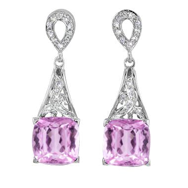 Boucles d'oreilles pendantes pour femmes 26.70 carats Kunzite rose avec diamants - HarryChadEnt.FR