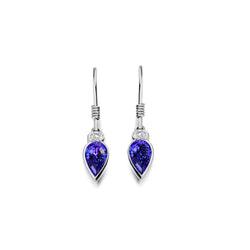 Boucles d'oreilles pendantes pour femmes 4.20 Carats Tanzanite avec diamants Or 14K