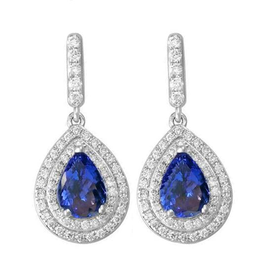 Boucles d'oreilles pendantes pour femmes 8 Ct Tanzanite avec diamants Or blanc 14K - HarryChadEnt.FR