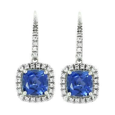 Boucles d'oreilles pendantes pour femmes en saphir de Ceylan avec diamants 5.40 Ct WG 14K - HarryChadEnt.FR