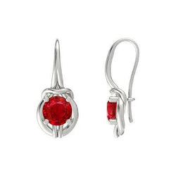 Boucles d'oreilles pendantes rondes 5 carats rubis rouge Lady or blanc 14K