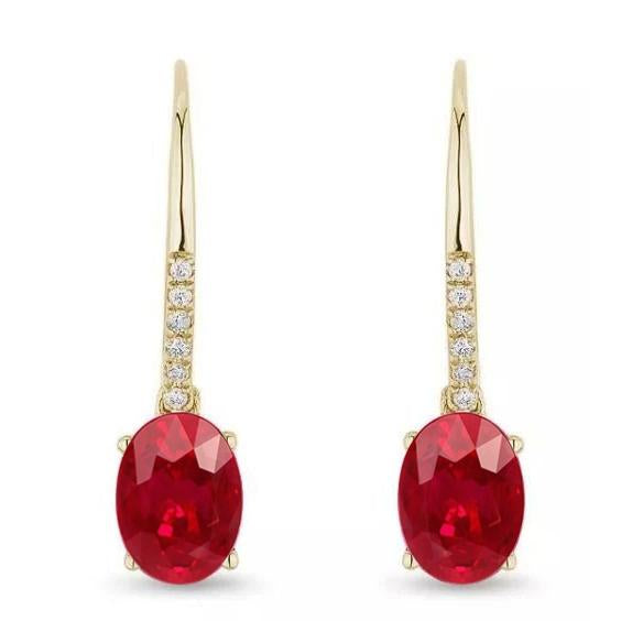 Boucles d'oreilles pendantes rubis 8.60 ct avec diamants en or jaune 14K - HarryChadEnt.FR