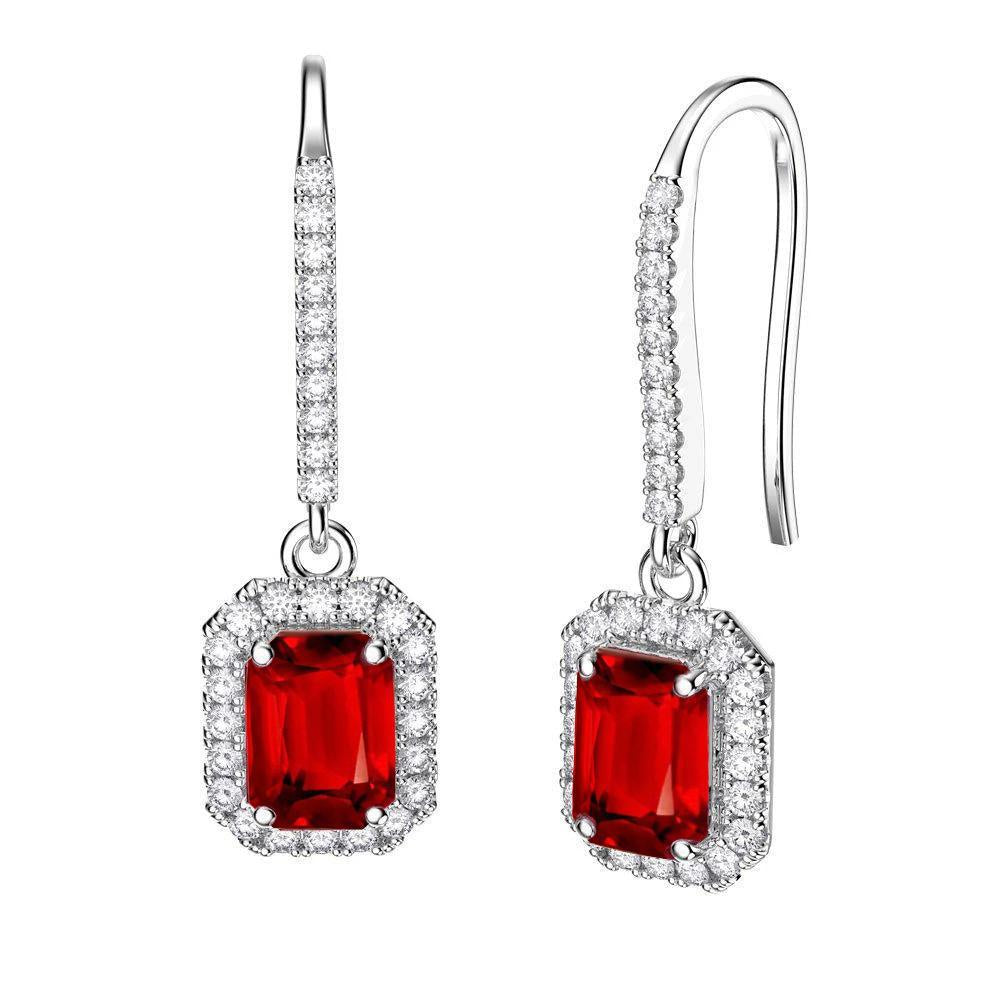 Boucles d'oreilles pendantes rubis rouge et diamants blancs 9.60 carats or blanc 14K - HarryChadEnt.FR