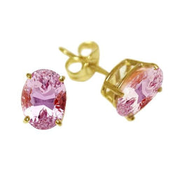 Boucles d'oreilles pour dames Kunzite rose 30 carats ovales en or jaune 14K