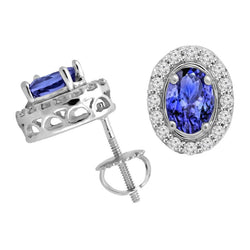 Boucles d'oreilles pour dames Tanzanite de 3.70 ct avec diamants en or blanc 14K