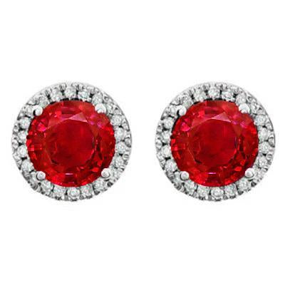 Boucles d'oreilles pour dames avec halo de diamants rouges et rubis serti de griffes 9.10 ct. GT 14K - HarryChadEnt.FR