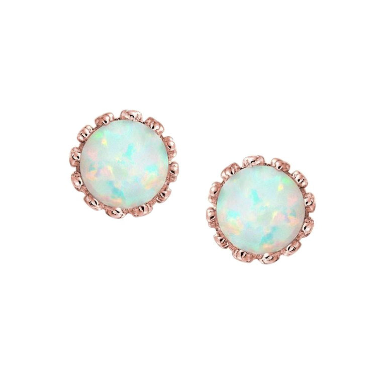 Boucles d'oreilles pour dames en opale ronde 12 carats en or rose 14 carats neuf - HarryChadEnt.FR