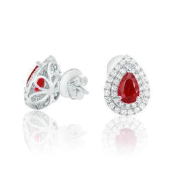 Boucles d'oreilles pour dames rubis avec halo de diamants 4.20 carats WG 14K