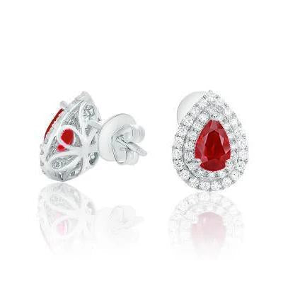 Boucles d'oreilles pour dames rubis avec halo de diamants 4.20 carats WG 14K - HarryChadEnt.FR