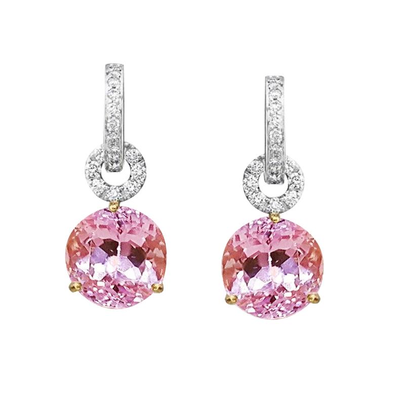 Boucles d'oreilles pour femme en kunzite rose avec diamants en or blanc 21 carats 14K - HarryChadEnt.FR