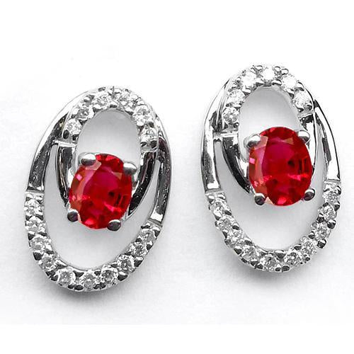 Boucles d'oreilles pour femme en rubis rouge et halo de diamants en or blanc 7.20 carats 14K - HarryChadEnt.FR