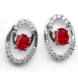 Boucles d'oreilles pour femme en rubis rouge et halo de diamants en or blanc 7.20 carats 14K