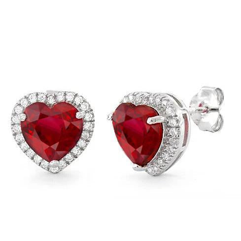 Boucles d'oreilles pour femmes Halo 7.50 Ct. Rubis Et Diamants Or Blanc 14K - HarryChadEnt.FR