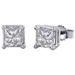 Boucles d'oreilles pour femmes avec diamants de taille princesse de 3.50 cts en or blanc 14K