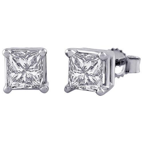 Boucles d'oreilles pour femmes avec diamants de taille princesse de 3.50 cts en or blanc 14K - HarryChadEnt.FR