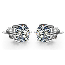 Boucles d'oreilles pour femmes avec diamants ronds étincelants de 4 cts en or blanc 14K