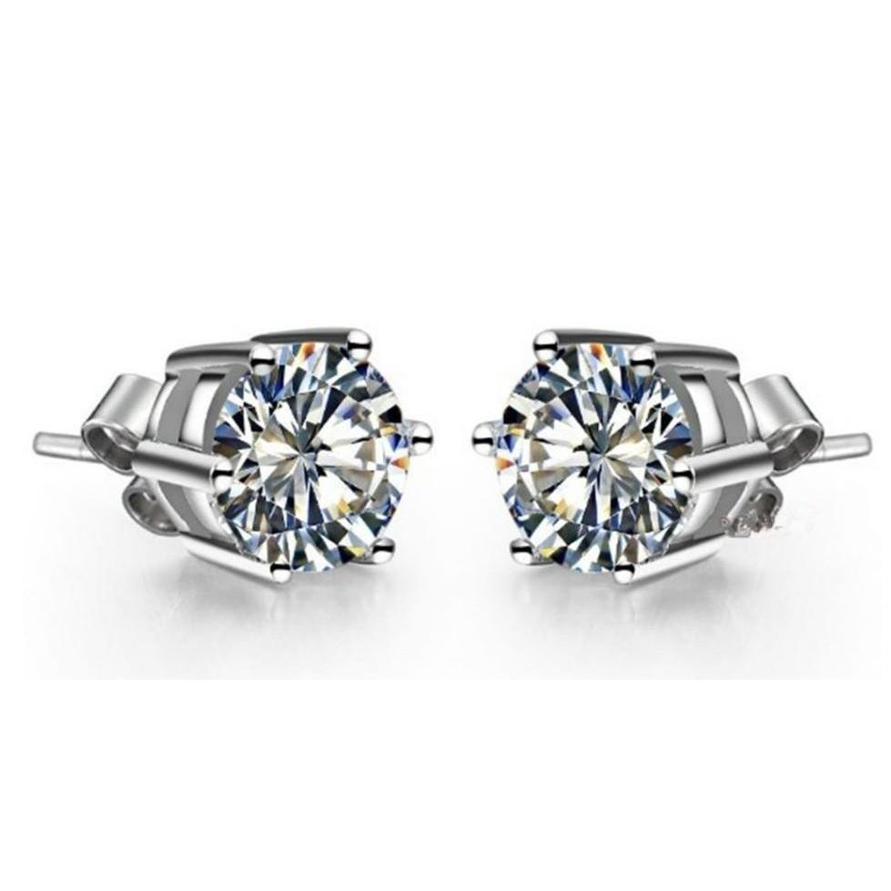 Boucles d'oreilles pour femmes avec diamants ronds étincelants de 4 cts en or blanc 14K - HarryChadEnt.FR