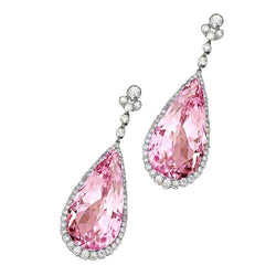 Boucles d'oreilles pour femmes en diamant rose Kunzite en or blanc 14K 37 Ct