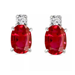 Boucles d'oreilles pour femmes en gros rubis et diamants rouges 11 carats WG 14K