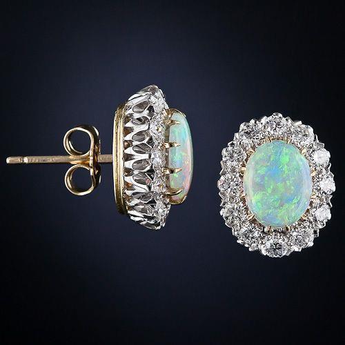 Boucles d'oreilles pour femmes en opale 11 ct avec diamants en or jaune 14K - HarryChadEnt.FR