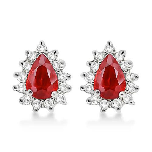 Boucles d'oreilles pour femmes en or blanc 14K rubis rouge et halo de diamants 5 ct - HarryChadEnt.FR