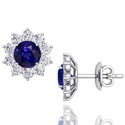 Boucles d'oreilles pour femmes en saphir et diamants Coupe Ronde 5 carats Nouveau