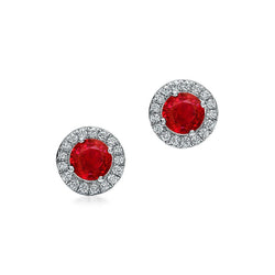 Boucles d'oreilles rondes Lady Halo en rubis rouge et diamants 3.50 ct. Nouveau