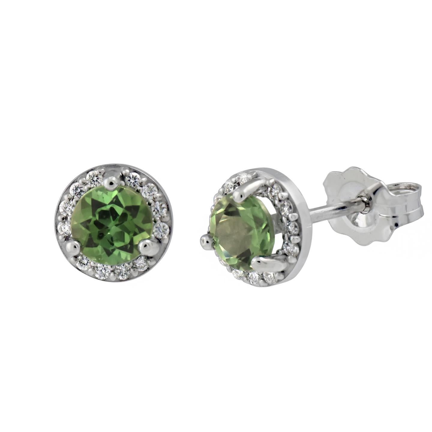 Boucles d'oreilles rondes avec diamants en tourmaline verte de 5.24 ct en or blanc 14 carats - HarryChadEnt.FR