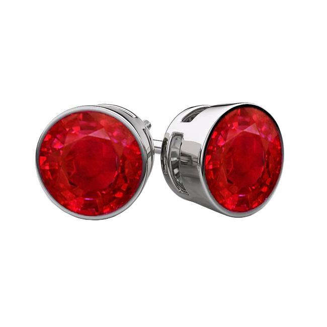 Boucles d'oreilles rondes en rubis pour femmes avec lunette 10 carats en or blanc - HarryChadEnt.FR