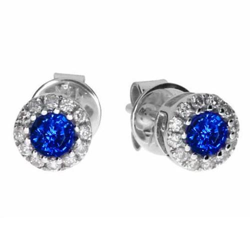 Boucles d'oreilles rondes en saphir et diamants de 2.60 cts en or blanc 14K - HarryChadEnt.FR