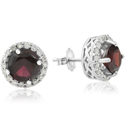 Boucles d'oreilles rondes en saphir rouge et halo de diamants de 2.36 carats - HarryChadEnt.FR