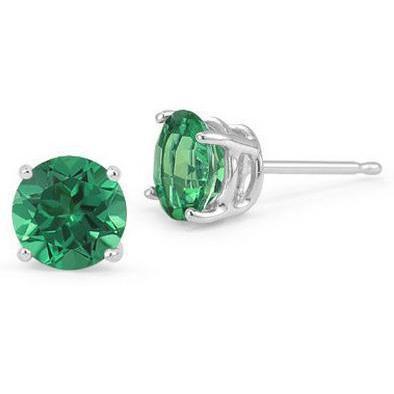 Boucles d'oreilles rondes en saphir vert solitaire 4 ct en or blanc 14K - HarryChadEnt.FR