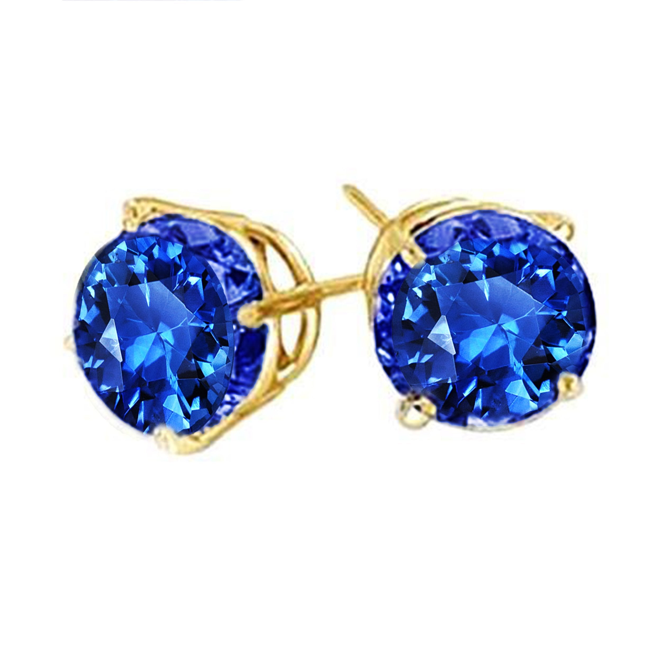 Boucles d'oreilles rondes saphir bleu de Ceylan 8 carats en or jaune - HarryChadEnt.FR