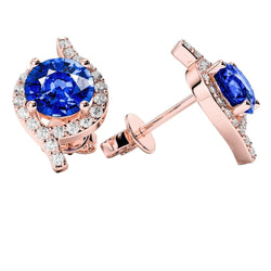 Boucles d'oreilles saphir Coupe Ronde avec diamants 4.44 carats