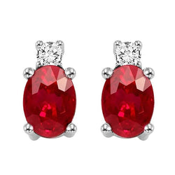 Boucles d'oreilles serties de diamants et rubis 11 carats en or blanc 14K