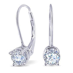 Boucles d'oreilles serties de diamants ronds pour femmes. 2 ct. Or Blanc 14K