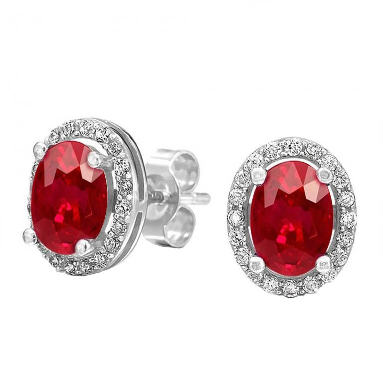 Boucles d'oreilles serties de rubis et de diamants de 8.50 cts en or blanc 14 carats - HarryChadEnt.FR