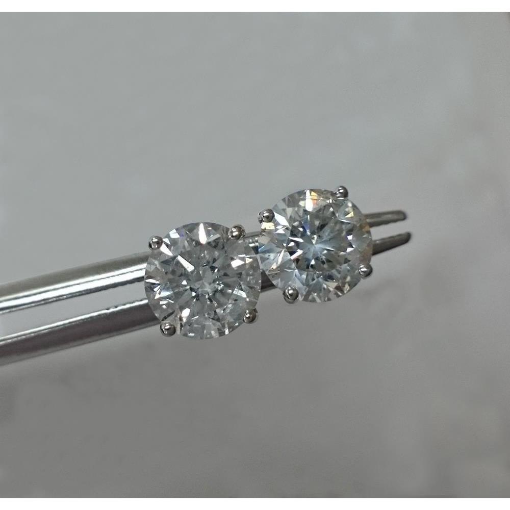 Boucles d'oreilles solitaires à clous ronds diamants 2 carats or blanc 14 carats - HarryChadEnt.FR