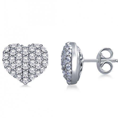 Boucles d'oreilles style coeur avec diamants ronds 2 ct sertie en or blanc 14 carats - HarryChadEnt.FR