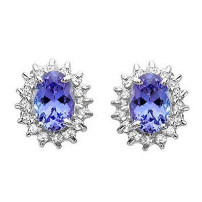 Boucles d'oreilles tanzanite et diamant Halo pour dames 4.80 ct. Or Blanc 14K - HarryChadEnt.FR