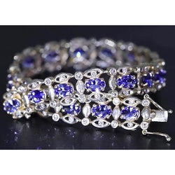 Bracelet Ceylan Diamant Bleu 26.40 Carats Or Blanc Femme Bijoux