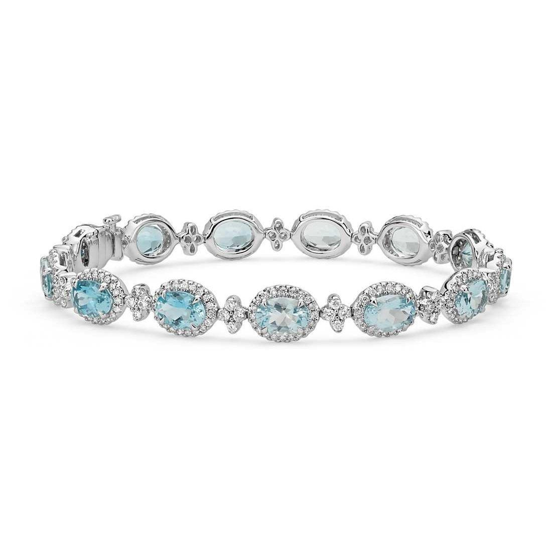 Bracelet Dame Aigue-marine Et Diamants 40.25 Carats Or Blanc 14K - HarryChadEnt.FR