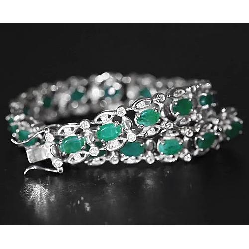 Bracelet Diamant Émeraude Verte De Colombie 21 Carats Or Blanc 14K Nouveau - HarryChadEnt.FR
