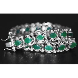 Bracelet Diamant Émeraude Verte De Colombie 21 Carats Or Blanc 14K Nouveau