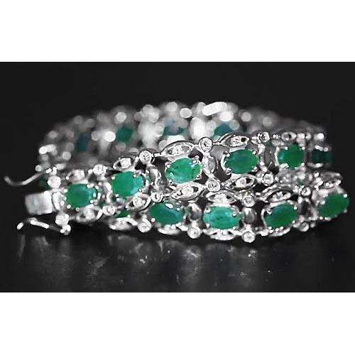 Bracelet Diamant Émeraude Verte De Colombie 21 Carats Or Blanc 14K Nouveau - HarryChadEnt.FR