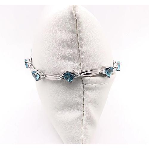 Bracelet Diamant Forme Coeur Aigue Marine 9.54 Carats Or Blanc 14K - HarryChadEnt.FR