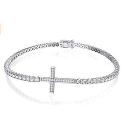 Bracelet Femme Diamant Tennis Croix 7 Carats Bijoux Or Blanc