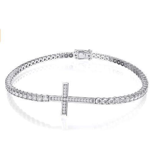 Bracelet Femme Diamant Tennis Croix 7 Carats Bijoux Or Blanc - HarryChadEnt.FR